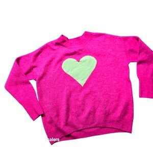 Vince Camuto‎ Pink Heart Intarsia Crewneck Sweater XS Hot Pink  Pullover